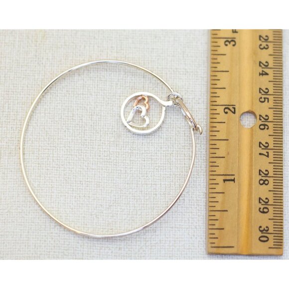 Vintage Minimalist Double Heart Ring Silver Tone Dainty Bangle - F1 - Picture 4 of 4